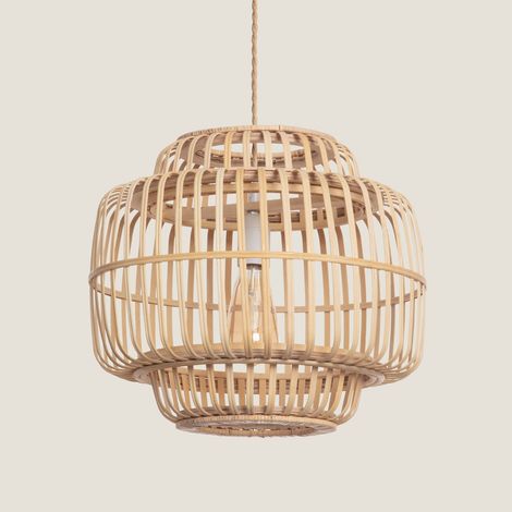 Ledkia – Suspension bambou Moruya naturelle – Design méditerranéen – Abat-jour ajustable – Pour ampoule E27 non incluse – Idéal pour salons et chambres (1/5)