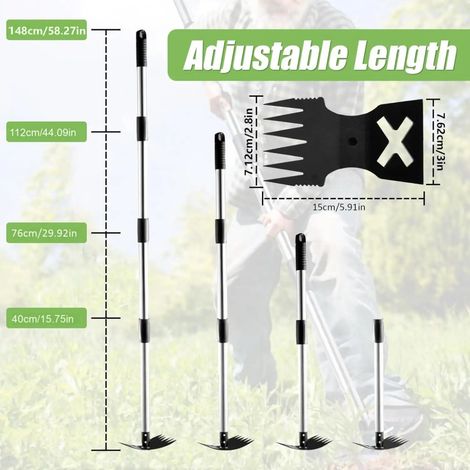 (4 tubes de 145 cm) Houe multifonctionnelle, pelle à désherber, râteau, cultivateur, houe affûtée pour jardin, support robuste, outil de désherbage (1/5)