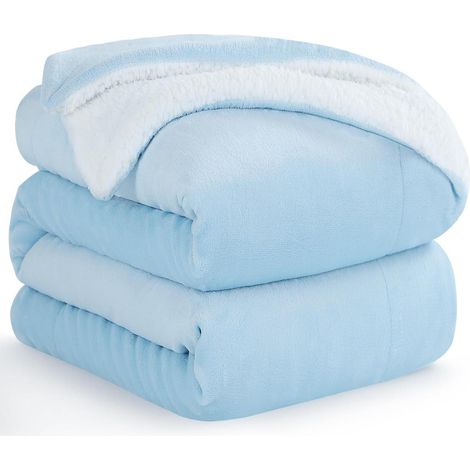 Couverture Sherpa et Flanelle Douce et Chaude 220x240 cm Bleu Clair (1/5)