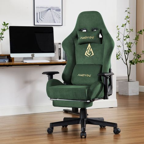 Chaise Gaming Respirante ANDYOU avec Repose-pieds Reglable et Pivotante Verte