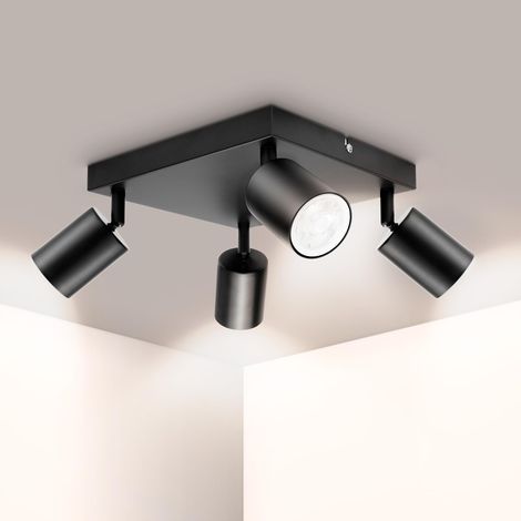 Spot Plafond GU10 - Plafonnier 4 Spots Noir - Plafonnier Spot Orientable - Éclairage de Plafond LED Carré - Moderne Applique Murale Interieur LED pour Cuisine, Salon - Livré Sans Ampoules (1/5)
