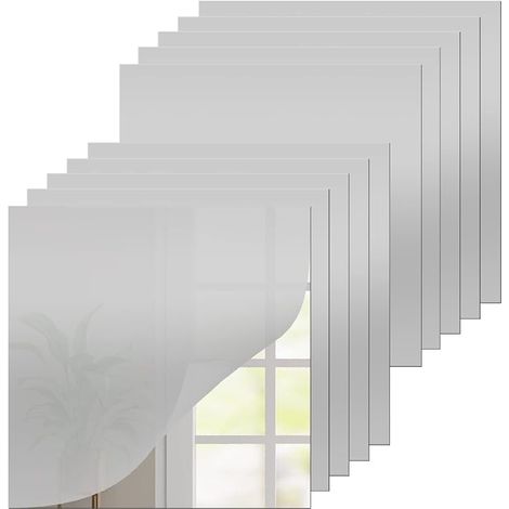 Lot de 10 carreaux de miroir autocollants 30x30cm - Pour le mur du salon - Miroir mural petit à coller - Miroir adhésif pour la salle de bain - Miroir pour la maison (1/5)