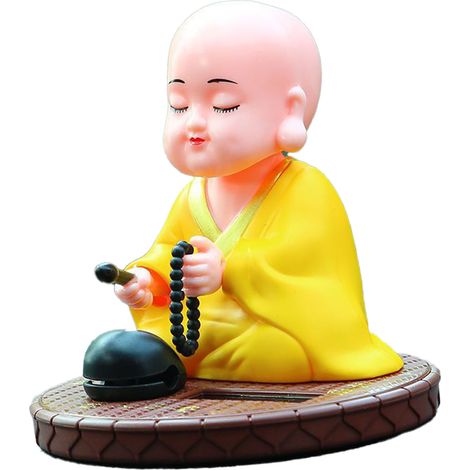 Petit moine solaire décoratif, statuette de Bouddha à tête oscillante et frappante, pour tableau de bord de voiture, décoration de bureau ou de maison, cadeau du Nouvel An chinois, jaune (1/5)