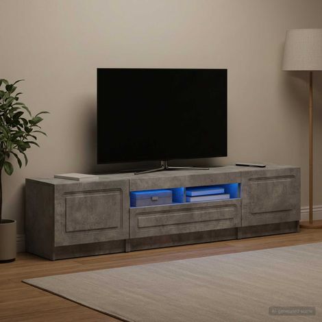 Meuble TV LED UTRECHT 3 pc Gris béton Bois d'ingénierie (1/5)