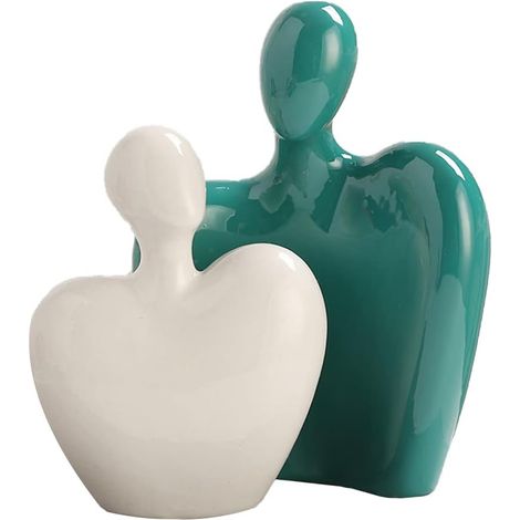 One Piece Céramique Couple Sculpture Couple Sculpture Couple Statue Couple Art Décoration Mariage Cadeau Saint Valentin Anniversaire (Vert Blanc) (1/2)