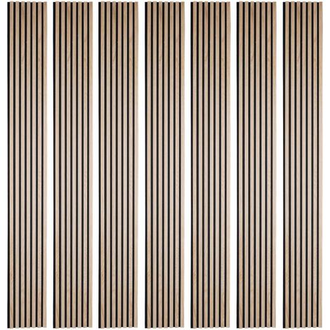 Decoon – Lot de 7 panneaux décoratifs muraux en bois chêne clair 250 x 30 cm – Insonorisants – Épaisseur 19 mm – Pour mur TV 5,25m²