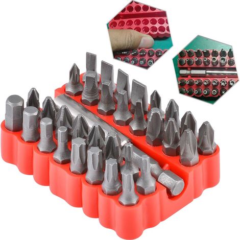 33Pièces Tête de Tournevis, Kit de Foret hexagonal à Vis de Sécurité Inviolable avec Support de Tête de Foret D'extension Magnétique, Accessoires Pour Outils de Forage électriques -Boîte Rouge (1/5)