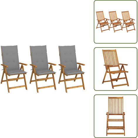 The Living Store Klappbare Gartenstühle 3 Stk. mit Auflagen Massivholz Akazie - Klappstuhl (1/5)
