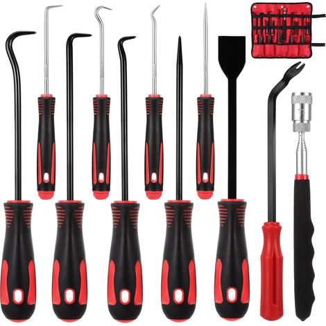 Lot de 11 outils à crochet haute performance - Ergonomiques - En acier au carbone - Outils de mécanicien automobile indispensables - Avec sac Oxford portable (1/5)