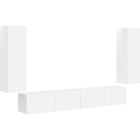 TV-Wandregal-Set 4 pcs Hochglanz Weiß Holzwerkstoff vidaXL