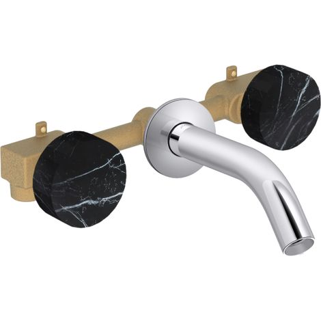 Mezclador de lavabo empotrado de 3 orificios Grands Boulevards de JACOB DELAFON en mármol storm y cromo