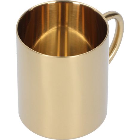 Becher aus Edelstahl 304, doppelwandig, hitzebeständig, mit Henkel, 400 ml (Gold) (1/5)
