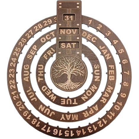 Calendrier mural perpétuel en bois arbre de vie, calendrier rotatif circulaire décoratif pour la maison en bois naturel (1/3)