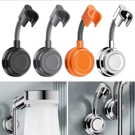 1 support de pommeau de douche sans percer, ventouse ajustable, support mobile, accessoire de salle de bain couleur orange. (1/5)