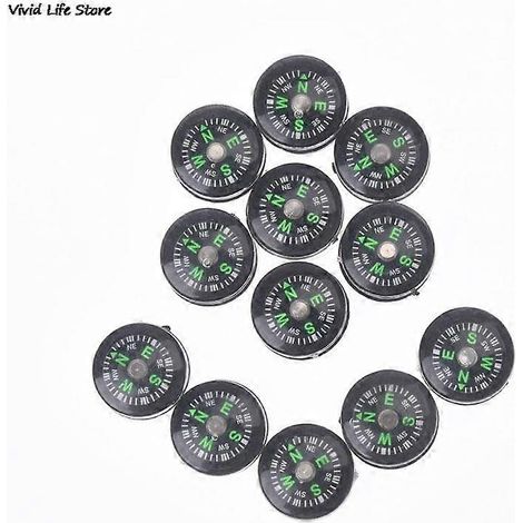 Lot de 12 boussoles de 15 mm avec boucle, mini-boussole de corde pour le camping, la randonnée, les voyages et les situations d'urgence. Outil de navigation et de survie. (1/5)