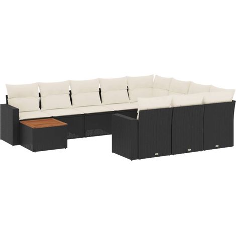 Maison Exclusive - Set Divani da Giardino 11 pz con Cuscini in Polyrattan Nero (1/5)