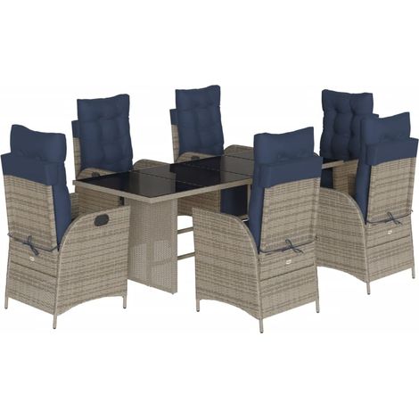 7 Piece Garden Dining Set with Cushions Grey Poly Rattan vidaXL (1/5)