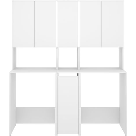 Meuble Buanderie Double Machine pour Lave-Linge et Sèche-Linge avec Rangements Intégrés coloris Blanc - Longueur 158,3 x Profondeur 62 x Hauteur 190 cm (1/4)