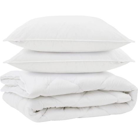 Housse de couette et taie d'oreiller toutes saisons, ensemble 3 pièces, microfibre blanche. (1/5)