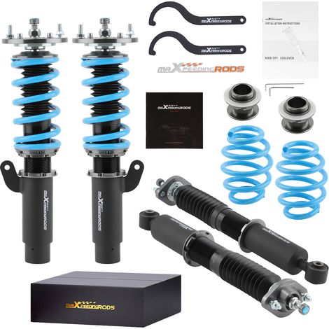 Maxpeedingrods – Amortisseurs combinés filetés pour BMW 3 E46 Coupe 1999-2006 – Réglage hauteur 1" à 3" – 24 niveaux d'amortissement réglables – Double tube