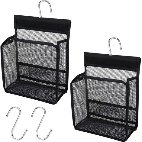 Lot de 2 sacs à pinces à linge à suspendre - Crochet de suspension facile - Réutilisable - Portable - Utilisé pour pinces à linge, gel douche, cosmétiques, extérieur, maison, jardin (1/5)