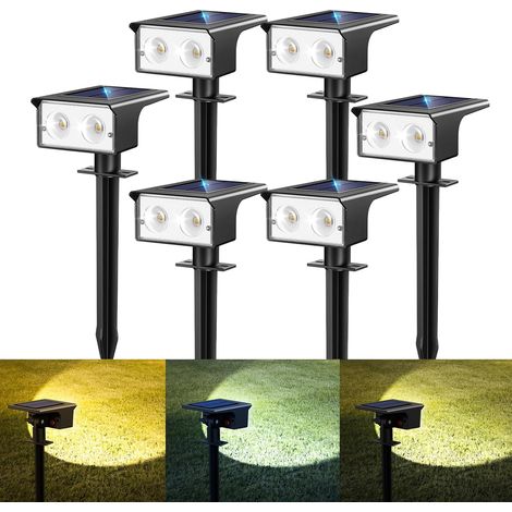 Lot de 6 Lampe Solaire Extérieur, Spot Solaire Exterieur 3 Couleurs (3000/4500/6000 K) – Projecteurs Solaire IP65 Étanches,Lumiere Solaire pour Jardin Allée Chemin (1/5)