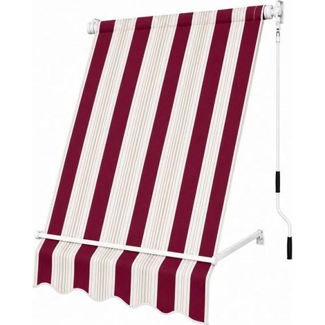 Tenda da Sole a Caduta 100x250cm da Balcone Senza Cassone con Mantovana e Asta BORDEAUX/BIANCO RIGATO (1/5)