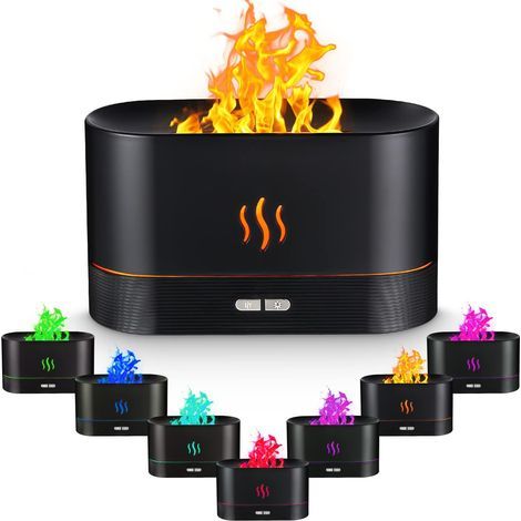 Diffusore di oli essenziali, 180 ml, 7 colori con effetto fiamma, umidificatore silenzioso per aromaterapia, ideale per ufficio e yoga, con spegnimento automatico in caso di esaurimento dell'acqua. (1/5)