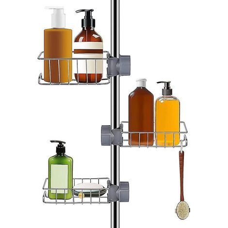 lot De 3 Tagre Pour Tringle De Douche Ajustable 20-25mm Support Shampooing En Acier Inoxydable Porte-savon Sans Perage Pour Salle De Bain Cuisine