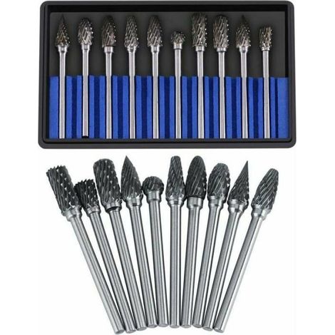 Fraise Carbure - Ensemble 10 Pièces - Tige 3 mm - Pour Découpe Gravure Polissage Métal Bois Plastique - Usage Bricolage (1/5)