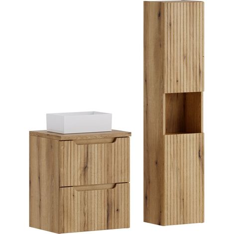 Furnidea - Ensemble meuble suspendu avec vasque Gaja 50 cm et colonne 30 x 140 cm NOVA chêne Coast Evoke (1/5)