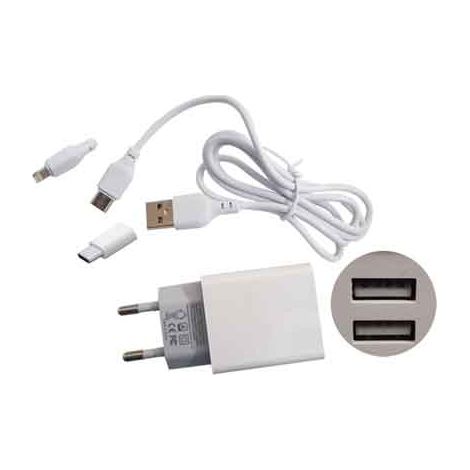 Caricatore USB da Parete con Cavo di Ricarica Attacco Type C 2 USB 100 cm (1/2)