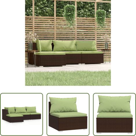 vidaXL Rattan - 4-tlg. Garten-Lounge-Set mit Kissen Braun Poly Rattan (1/5)