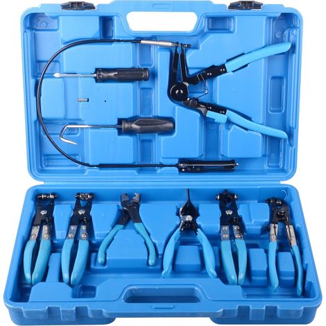 9-Piece Hose Clamp Pliers Set Hose Clamp Repair Pliers Hose Clamps for Fuel, Oil, and Water Hoses, 1-1/16" to 2-1/2", Blue Case (1/5)