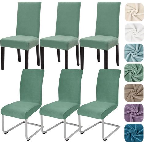 Stuhlhussen 6er Set Bohnengrün Samt Stretch für Schwingstühle waschbar (1/5)