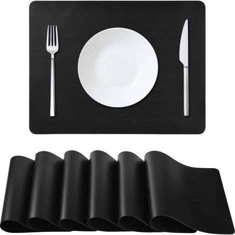Set de Table Lavables, Set de 6 Sets de Table Cuir, Noir, Imperméables, Antidérapants Et Résistants à La Chaleur Sets De Table pour La Cuisine ou La Salle à Manger 45 30cm (1/5)