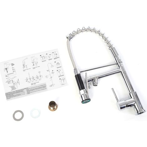Robinet de cuisine en laiton à 3 poignées, mitigeur eau chaude et froide avec douchette extractible flexible, modèle n°2. (1/5)