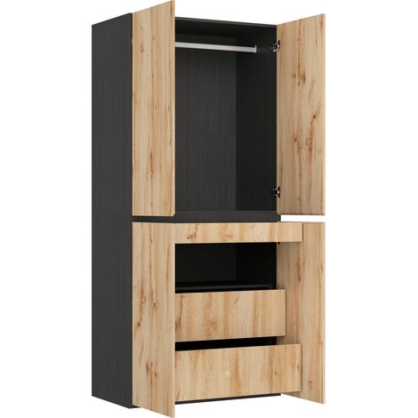Kleiderschrank mit Schmuckschublade 90 x 50 x 200 cm, 4 Türen, Holzoptik (1/5)