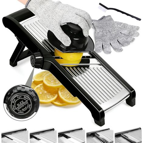 Masthome Mandoline Cuisine Professionnelle en Inox, Trancheuse Réglable  Idéale pour trancher et réaliser des juliennes régulières, avec protège-main et gants pour une préparation plus sûre. (1/5)