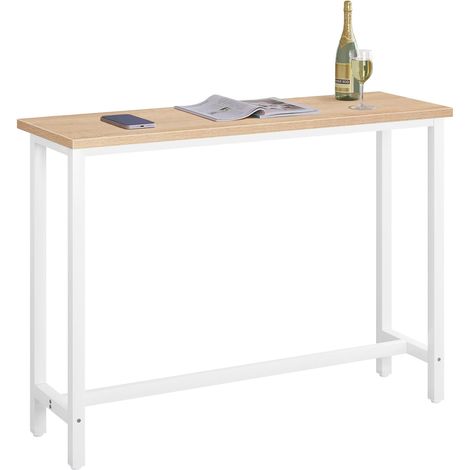 WOLTU Mesa de Bar Mesa de Bistro Mesa de Comedor con Estructura de Metal MDF 140x40x100cm (WxDxH) Roble+Blanco (1/5)