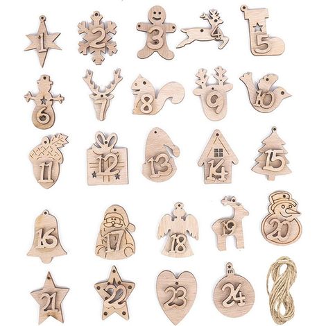 GARRYFIZH Étiquette en bois pour calendrier de l'Avent de Noël, compte à rebours à 24 chiffres, décoration pour sac cadeau (1/5)