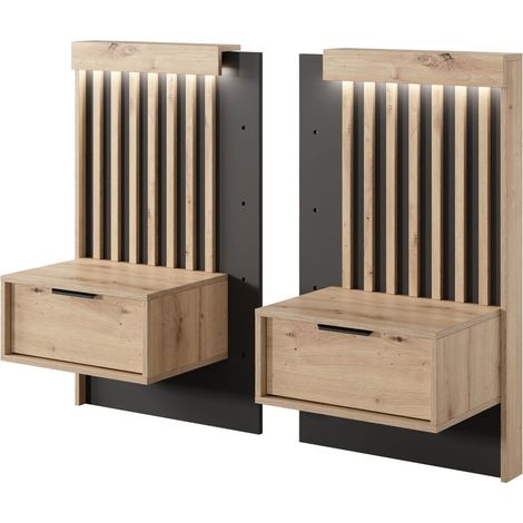 Comodini (set da 2), Rovere Craft + Antracite, 100,8 x 104 x 39,6 cm