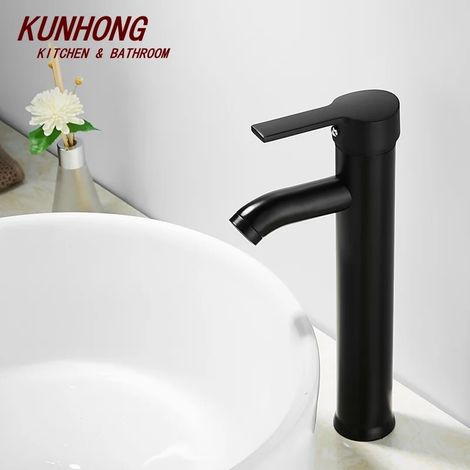 Robinet de salle de bain noir en acier inoxydable et érable, design élégant sans tuyau (1/2)
