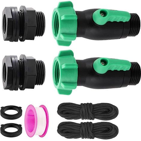Kit de robinet pour récupérateur d'eau de pluie (lot de 2) : vanne d'arrêt coudée à 180° pour tuyau d'arrosage en plastique GHT de 3/4 de pouce avec passe-câble. (1/5)