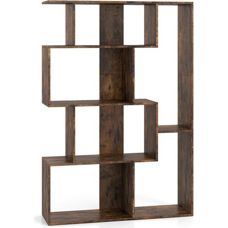 GOPLUS Bibliotheque en Forme S à 4 Niveaux, 80 x 30 x 119 CM, Bibliotheque Livre Autoportante avec 6 Compartiment Ouvert, 2 Dispositif Anti-basculement, Étagère de Rangement pour Bureau, Salon (Café) (1/5)