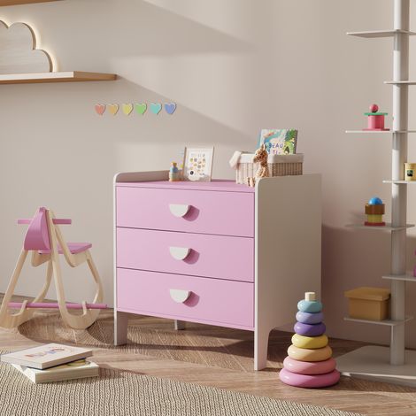 Cassettiera per bambini, cassettiera a 3 cassetti per cameretta, asilo nido, sala giochi, 60 x 40 x 60 cm, rosa