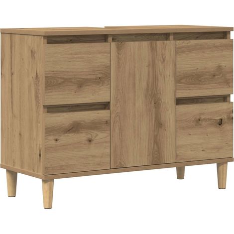 Armoire d'évier moderne 80 x 33 x 60 cm grande capacité rangement salle de bain en bois d'ingénierie chêne artisanal