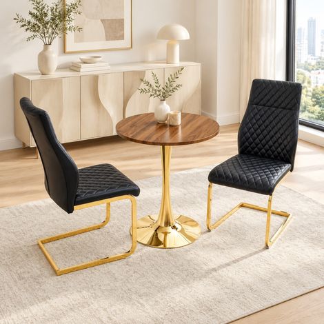 MEUBLIV Tavolo rotondo 60 cm con 2 sedie nero e noce - 2 posti, 2 colli (1/5)
