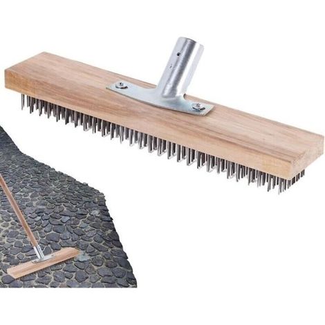 (Colore legno e argento) Scopa in metallo, robusta scopa da giardino per esterni con setole in schiuma, ideale per cortili e terrazze. Bastoncini per la pulizia non inclusi.