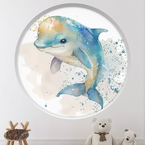 Stickers Trompe l'oeil Arche ronde Enfants - Dauphin - Diamètre 50 cm (1/4)